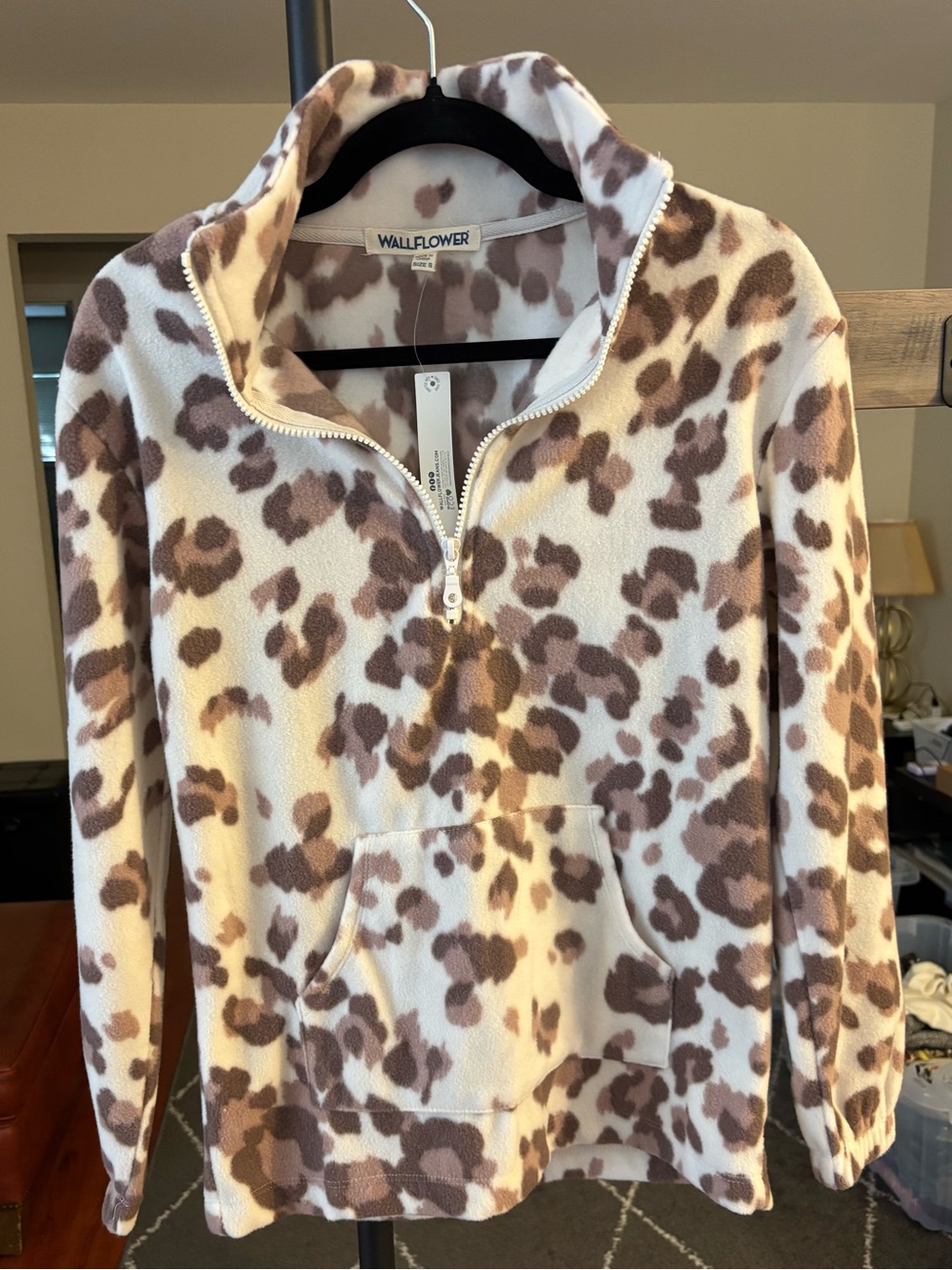 Wallflower Cream and Brown Leopard Half-Zip Pullover Sweatshirt